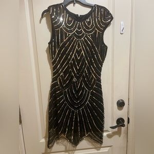 Women's Vintage 1920 Gatspy Sequin Mermaid Crew Neck Evening Cocktail Dress